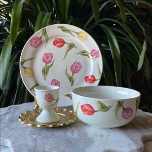 Vintage 3 Piece TS Holland All Dutch Tulip Breakfast Set - Egg Cup, Bowl + Plate